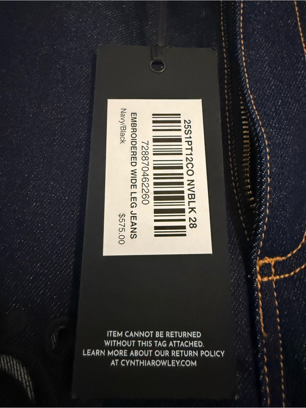NWT Cynthia Rowley Embroidered Wide-Leg Jean in Dark Wash Size 28 - Picture 9 of 10